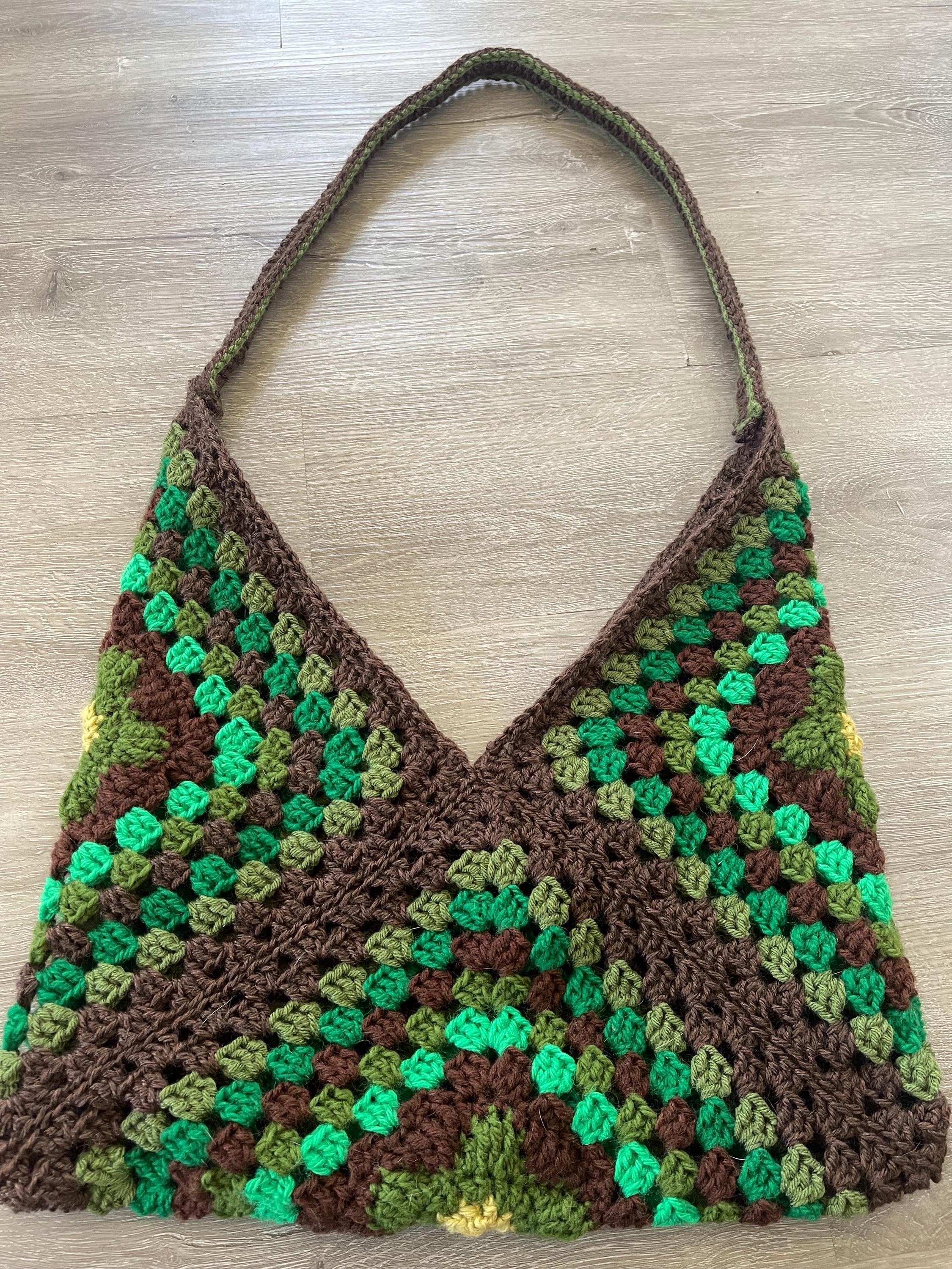Crochet Granny Square Bag Floral Stitching Handmade Bag