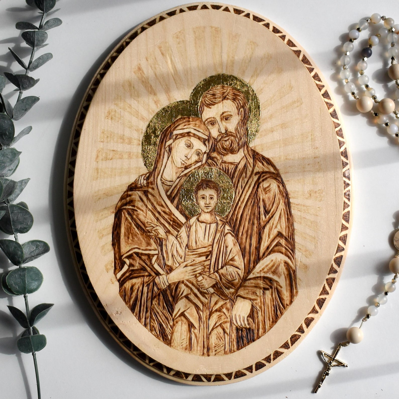 Handmade Woodburning “the Holy Family” Icon Catholic Wood Burned Jesus ...