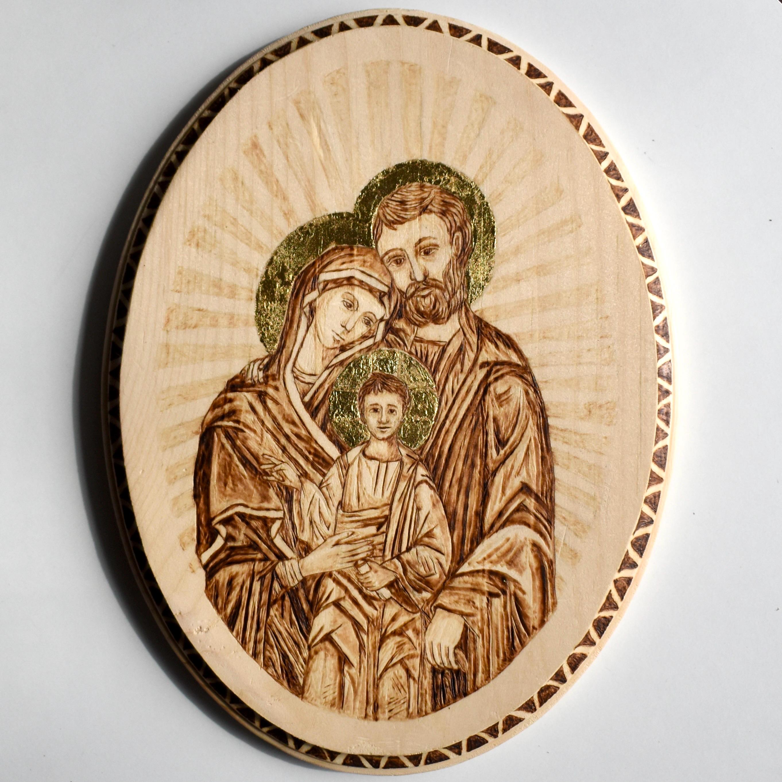 Handmade Woodburning “the Holy Family” Icon Catholic Wood Burned Jesus ...