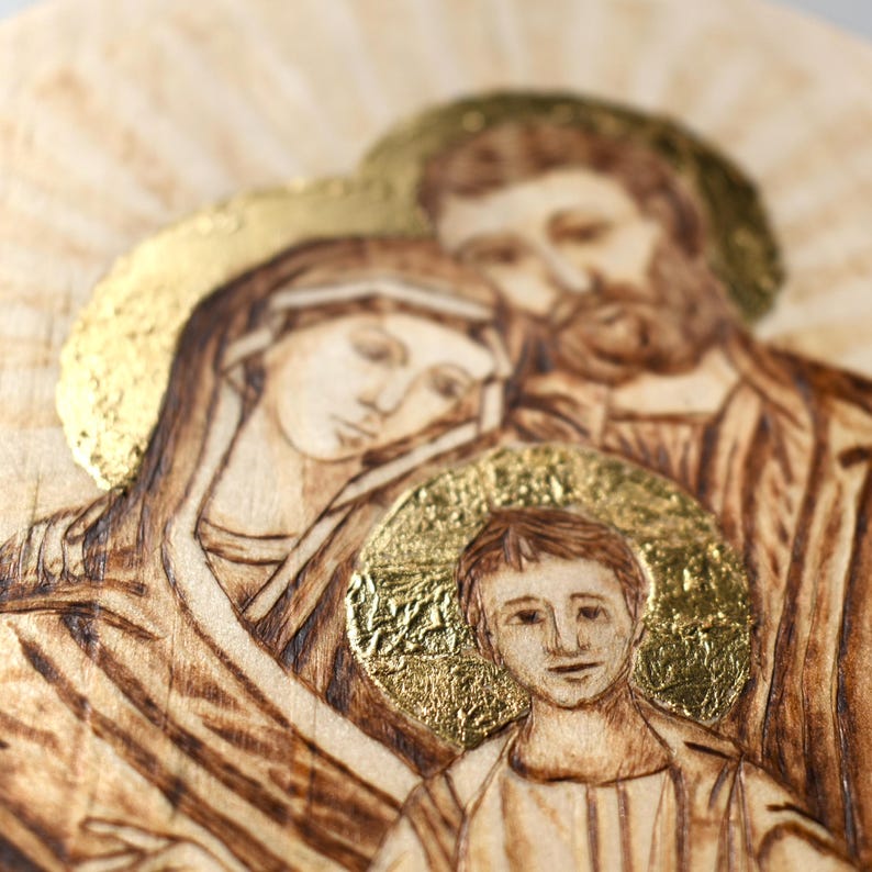 Handmade Woodburning “the Holy Family” Icon Catholic Wood Burned Jesus ...