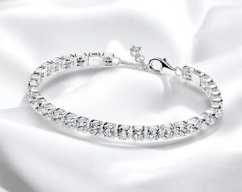 Elegant Cubic Zirconia Bracelet, Smart Tennis Chain Bracelet, Elegant Adjustable Tennis Bracelet For Women, Silver Jewellery, Gift For Her