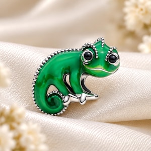Pascal färgskiftande berlock, sterlingsilver charm med trasslig karaktär, grön kameleont-berlockpärla, present till henne, trasslig fläktberlock
