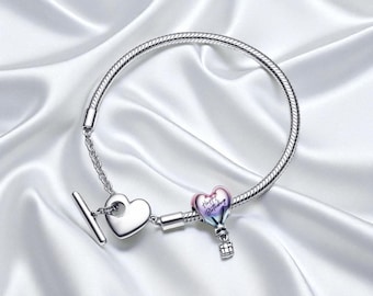 Cute Hot Air Balloon Heart T-Bar Set, Charming Bracelet for Women, Playful and Elegant Birthday Gift Idea, Perfect Jewellery Set for Her