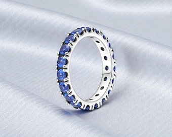 Eleganter funkelnder Reihen Eternity Ring, Silber Ring für Frauen, Silber Schmuck Geschenk für Sie, passt auf Pandora Armband