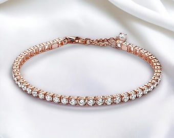 Smart Tennis Chain Bracelet, Elegant Adjustable Tennis Bracelet, Elegant Clear Cubic Zirconia Bracelet, Anniversary Jewellery, Gift For Her