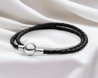 Elegantes geflochtenes Lederarmband für Frauen, Einfaches geflochtenes Armband mit rundem Verschluss aus Silber, Lederschmuck, Geflochtenes Armband, Geschenk für Sie