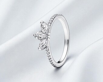 Glittrande Herbarium Clusterring, Smycken i sterlingsilver för kvinnor, Elegant accessoar för vardagsbruk, Gåva till henne