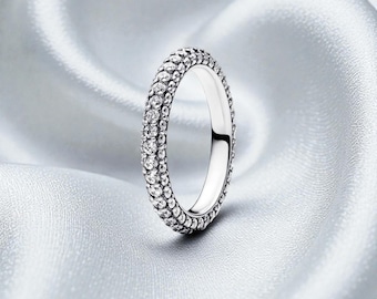 Eleganter Einreihiger Pavé Ring, Silber Ring für Frauen, Silber Schmuck Geschenk für Sie