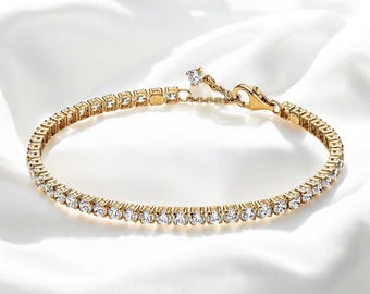 Smart Cubic Zirconia Chain Bracelet, Elegant Gold Adjustable Tennis Bracelet, Slider Bracelet, Dainty 14k Gold Tennis Bracelet, Gift For Her
