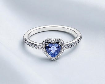 Blaues Herz Ring für Frauen, Sterling Silber Ring mit blauem Edelstein, Geschenk für Sie