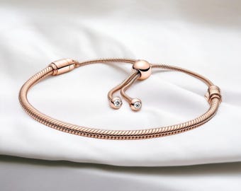 Zarte Rose Gold Schieber Kette Armband, Schlangenkette Armband, Geschenk für Frau, niedliche Rose Gold Armband, Rose Gold Schmuck Geschenk für sie
