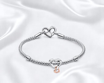 Smart Silver Studded Chain Bracelet, Infinity Two Tone Heart Clasp