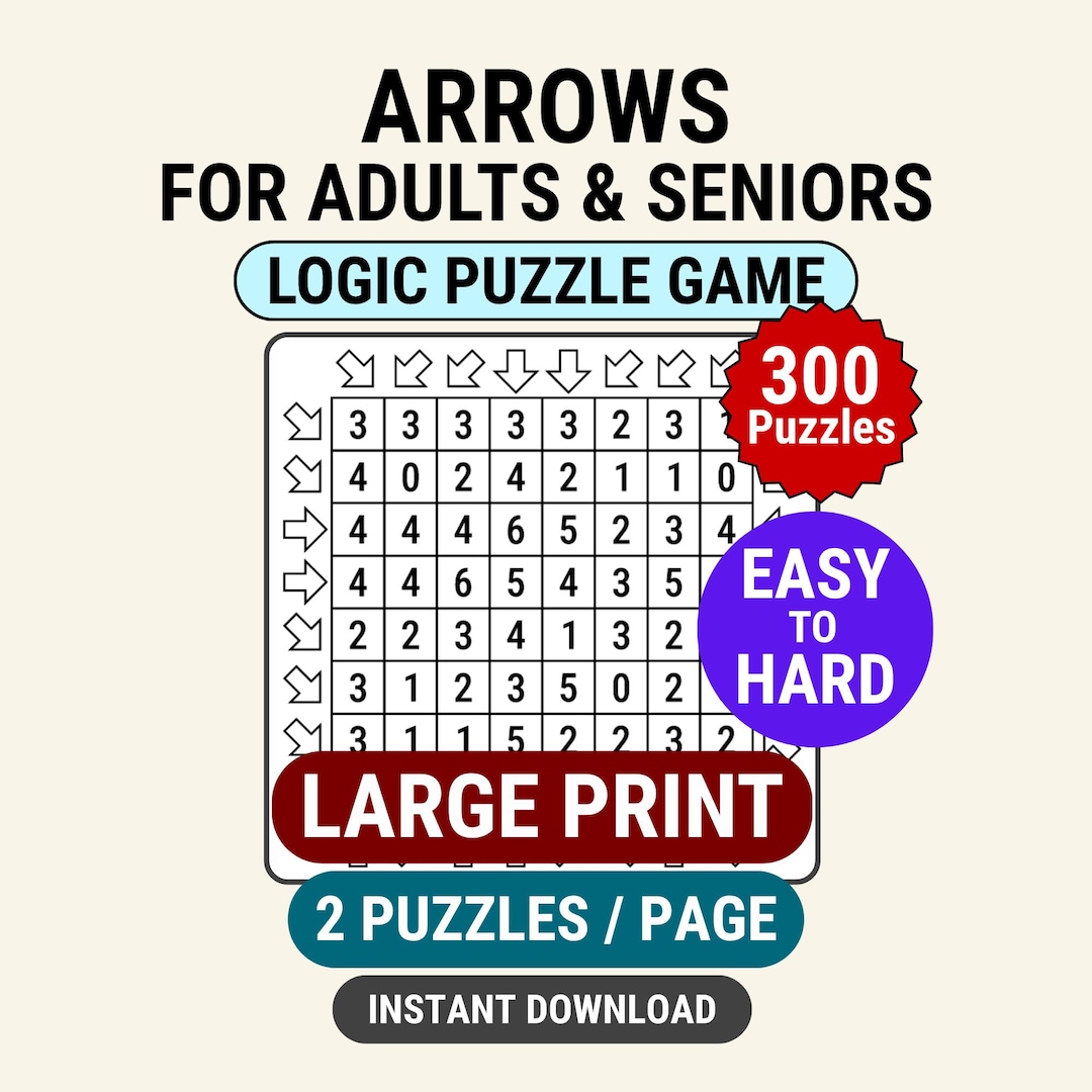 300 Puzzles Arrows Logic Puzzle Game for Adults Printable Activity Game