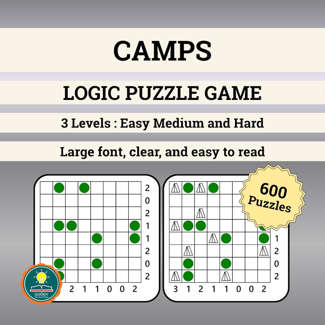 600 Puzzles Camp Logic Puzzle Game for Adults Printable Activity Game
