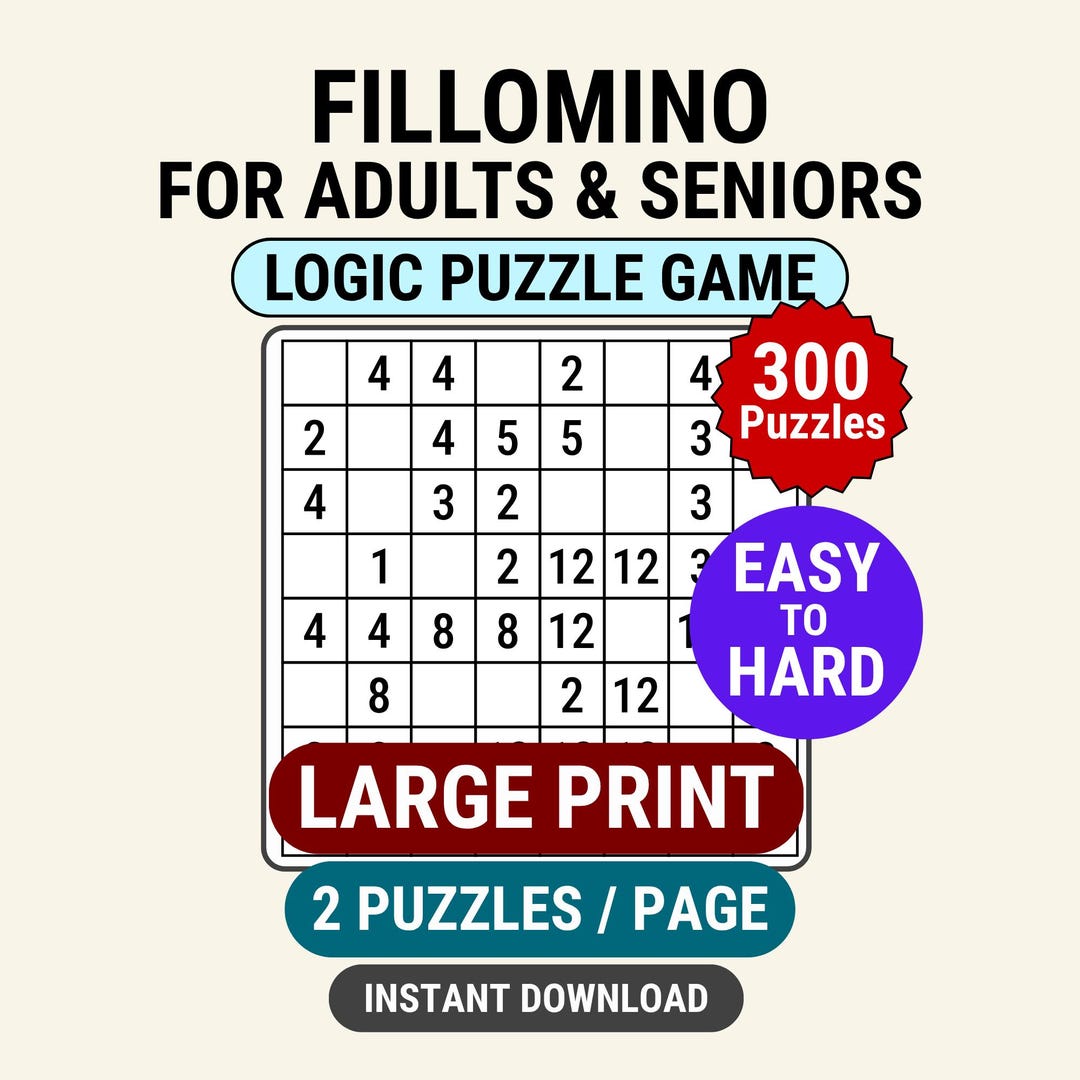 300 Puzzles Fillomino Logic Puzzle Game for Adults Printable Activity ...