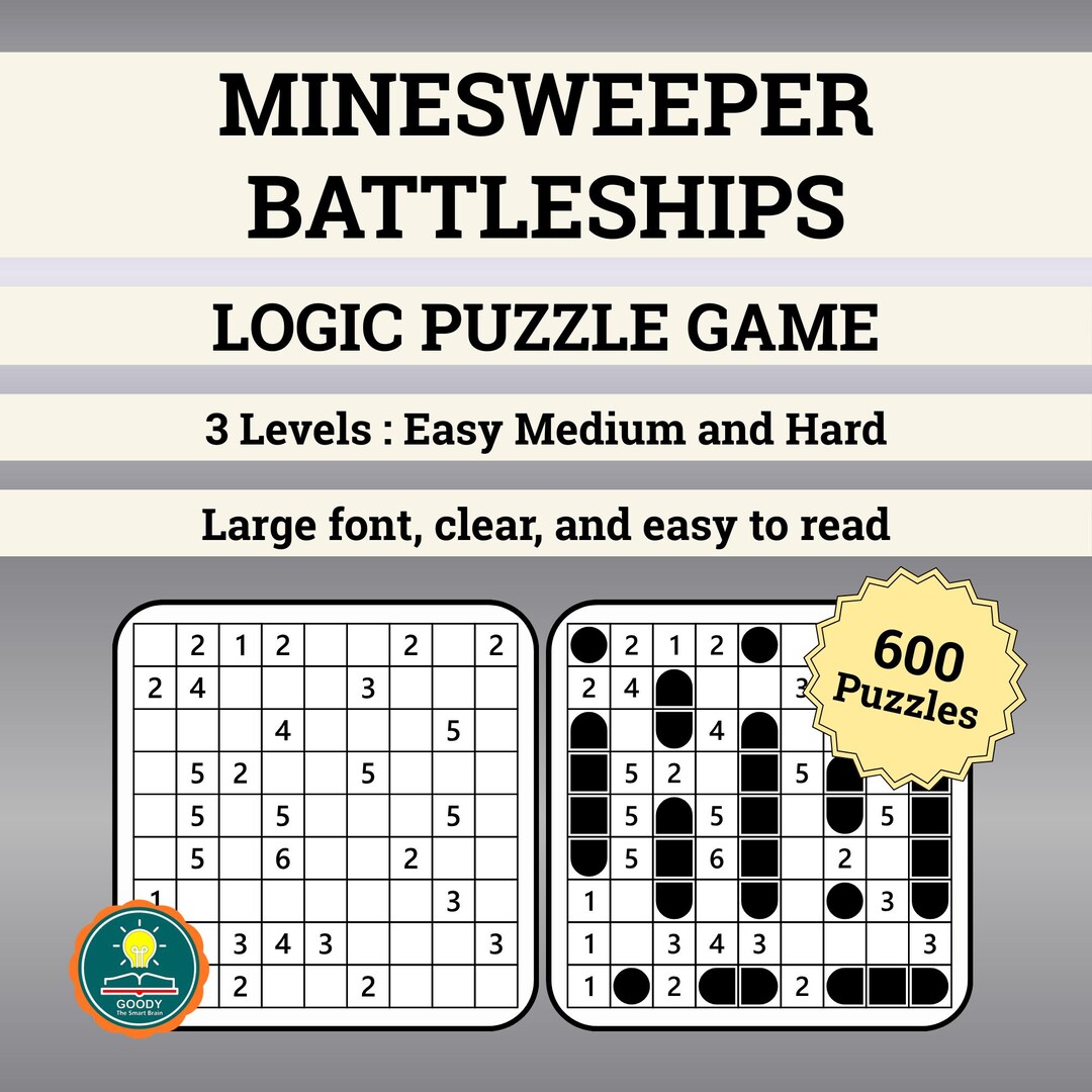 600 Puzzles Minesweeper Battleships Logic Puzzle Game Printable ...