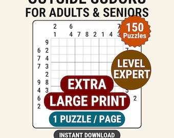 150 puzzels Expert Outside Sudoku-puzzelspel voor senioren Afdrukbaar activiteitenspel direct downloaden