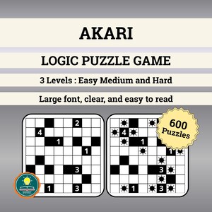 600 Puzzles Akari Logic Puzzle Game for Adults Printable Activity Game Instant Download PDF