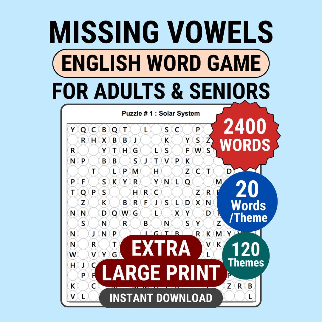2400 Words Missing Vowels English Puzzle Game for Adults Printable ...