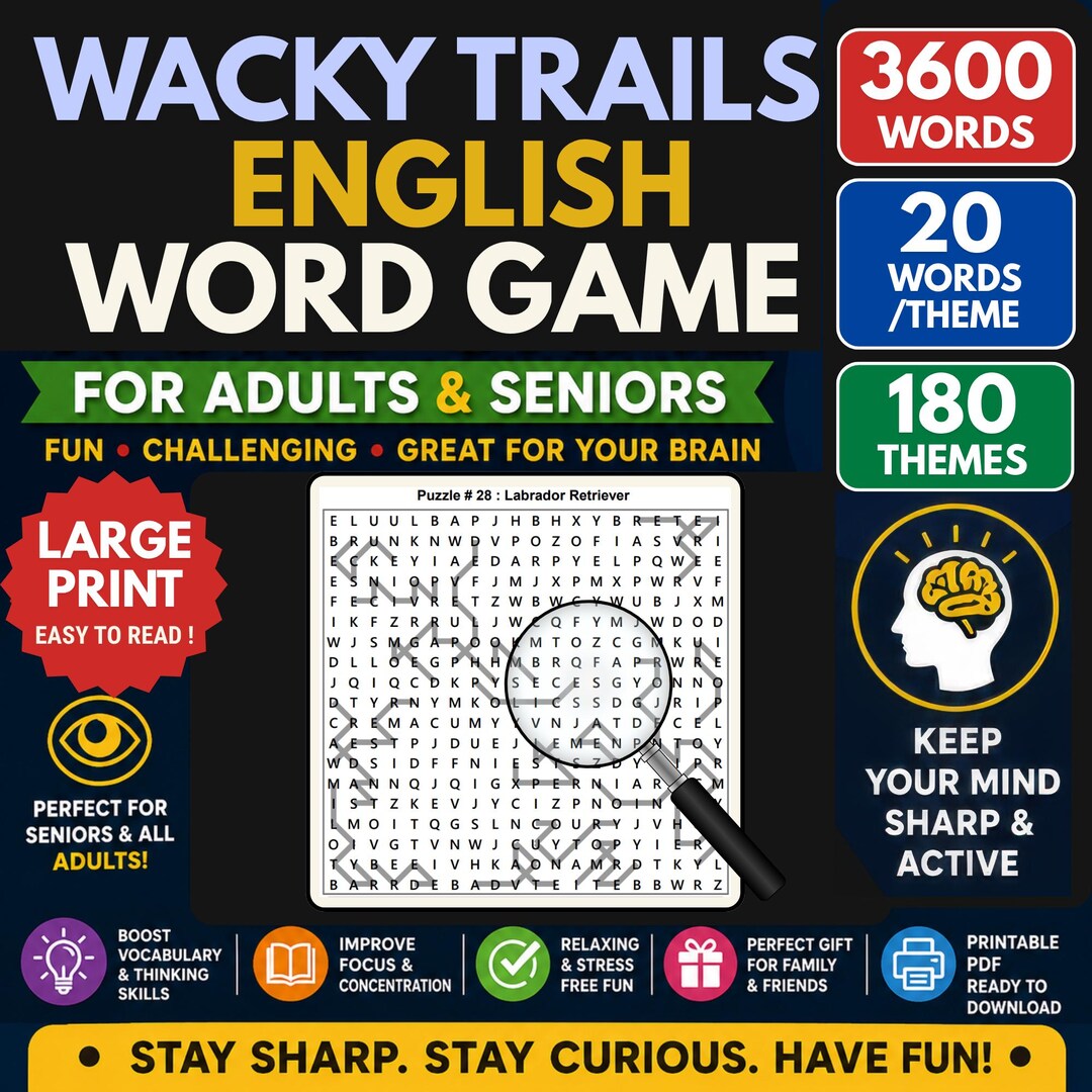 3600 Words English Puzzle for Adults Wacky Trails 180 Themes Instant ...