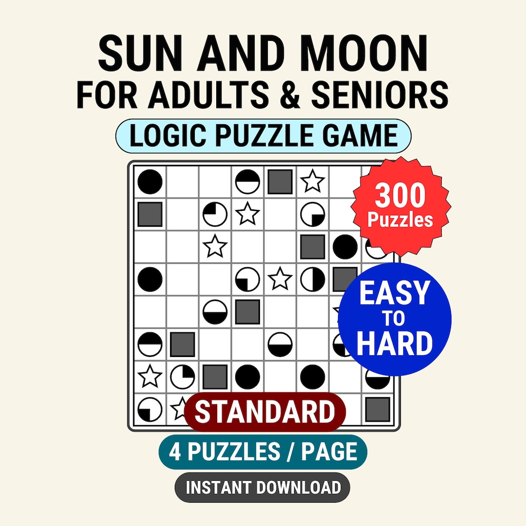 Sun Puzzles Math 300 Puzzles Sun and Moon Logic Puzzle Game for Adults Printable Game ...