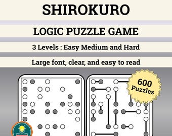 600 łamigłówek Shirokuro Logiczna gra logiczna dla dorosłych Gra edukacyjna do druku Pobierz natychmiast w formacie PDF