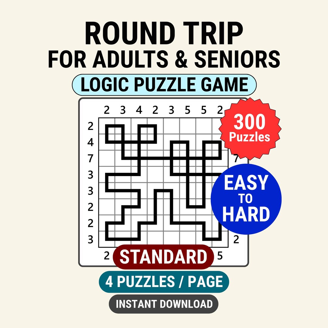 300 Puzzles Round Trip Logic Puzzle Game for Adults Printable Activity ...