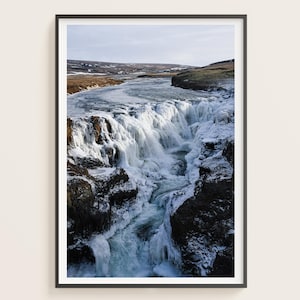 Iceland Print | Canyon Waterfall Landscape, Iceland Winter Photography, Frozen Waterfall, Nature Wall Art, Wilderness, Digital Download