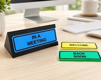 Custom Mini Desk Sign, Office Status Sign, 3D Printed, Custom Desk Name Sign, reception counters, cubicles, and home workspaces.