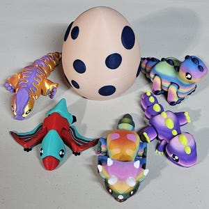 3D Printed Flexible Dinosaur Toy with Egg: Poseable Dino Flexis