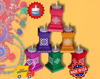 3D Printed Tulsi Pot with Kolam Design Tealight Holder: Diwali Decor