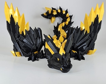 Crystal Dragon: Multicolored 3D Printed Articulated Dragon - Bookshelf Decor - Winged Dragon