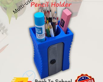 Pencil Desk Holder, Pencil Sharpener Style, Teacher Desk Decor, Pencil Cup for Office Supplies, 3D Printed Pencil Holder Gift