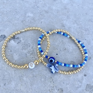 Evil Eye Bracelet Stack: Cross & Colorful Bead Set