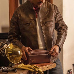 Handmade Cafe Racer Leather Jacket – Vintage Style Motorcycle Jacket for Men, Sheepskin Lined, Perfect Father’s Day Gift