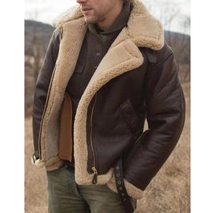 Blouson aviateur B3 vintage fait main pour homme - Blouson aviateur en peau de mouton retournée de style western, aspect cuir de peau de mouton - Cadeau parfait pour lui