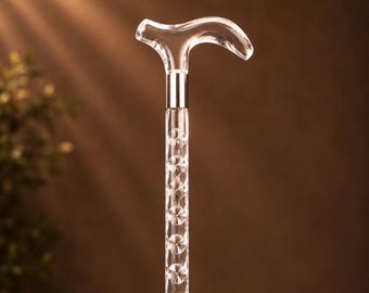 Bastón de lujo de acrílico transparente con mango de diamante.