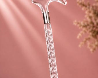 Bastón de lujo de acrílico transparente con mango de diamante.