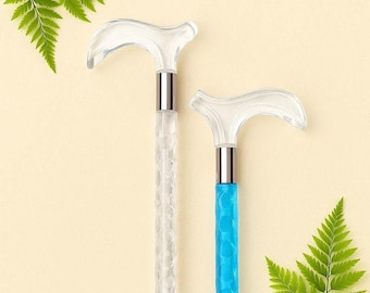 Handmade Blue Acrylic Walking Cane: Ergonomic Diamond Handle Stick