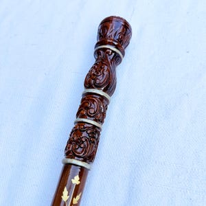 Hand Engraved Wood Walking Stick - Brass Accent Walking Cane - Handcrafted Hiking Staff, Mobility Aid, Unique Gift for Him/Her