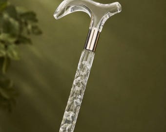 Bastón de acrílico de lujo – Varilla transparente con empuñadura de cristal
