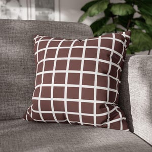Boho Chocolate Brown Squares Pillowcase | Geometric Throw Cushion Cover | Earthy Modern Home Decor | Stylish Gift for Housewarming