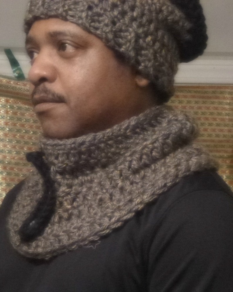 Mens Winter Set Chunky Color Block Gray and Black Slouch Hat - Etsy