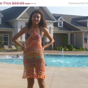 Winter Cruise Beach Vacation Orange Ombre Crochet Sundress, Skirt or Swimsuit Cover Up image 3