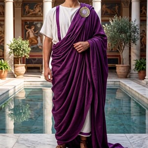 Roman Emperor Costume, Men's Purple Toga with Brooch, Ancient Greek Senator Robe, Cosplay Halloween Renaissance Outfit