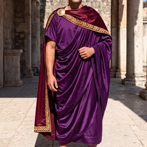 Roman Emperor Costume, Purple Caesar Toga with Velvet Cape, Greek God Outfit, Ancient Roman Senator Robe for Cosplay & Halloween