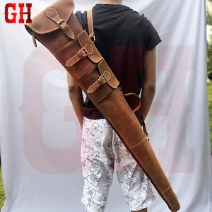 50&quot; Western Leather Rifle Scabbard With Buckle, Adjustable Strap, Handcrafted Rifle Storage Bag, Hunting Gift