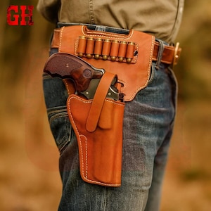 Premium drum-dyed leather M3 shoulder holster for US WW1/WW2 M1917 revolver, vintage military