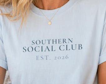 Maglietta Southern Social Club, maglietta da addio al nubilato in stile costiero, graziosa maglietta grafica in stile sudista, estetica da cowgirl costiera, maglietta da boutique da spiaggia