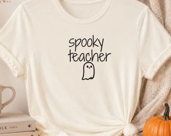 Spooky Teacher Shirt, Halloween Teacher Tee, Cute Ghost Graphic T-Shirt for Teachers, Spooky Season Classroom Shirt, Teacher Halloween Gift
